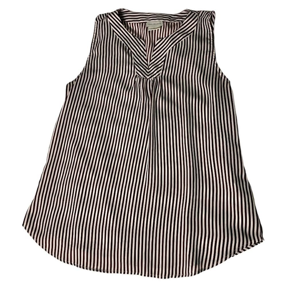 Van Heusen Burgendy and White Sleeveless Striped Blouse Size Medium